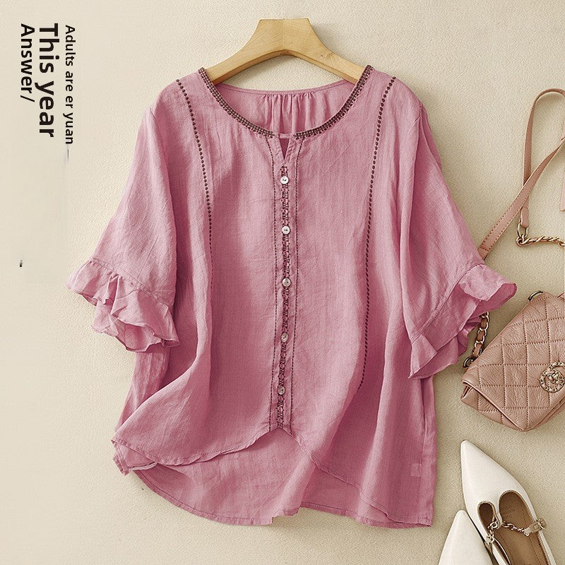 Taiteellinen retro puolihihainen toppi