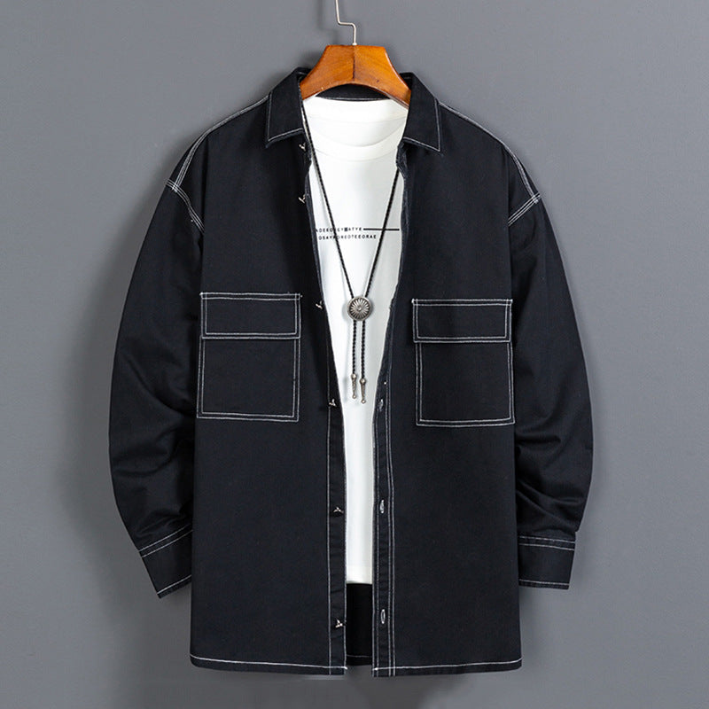 Miesten uusi muotipuuvillainen pitkähihainen paita