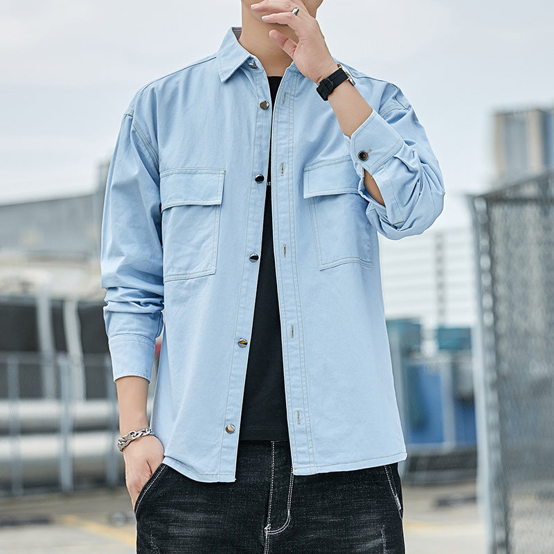 Miesten uusi muotipuuvillainen pitkähihainen paita