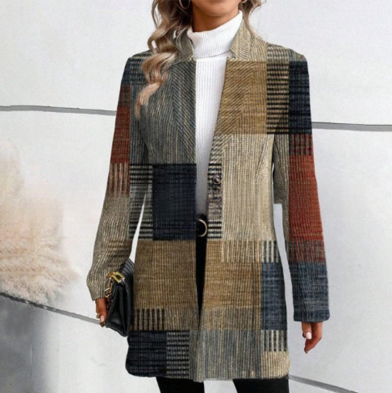 Raidallinen trenssitakki jäykällä kauluksella