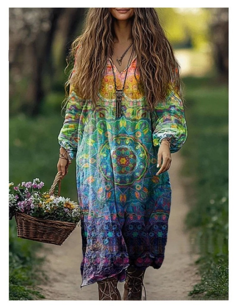 Premium V-ringattu painettu mekko