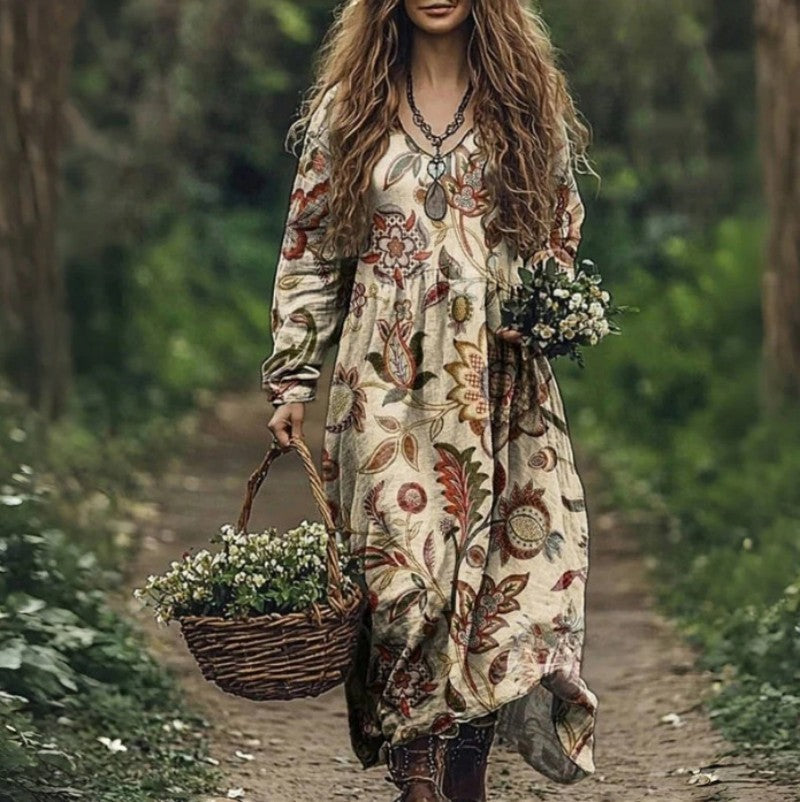 Premium V-ringattu painettu mekko