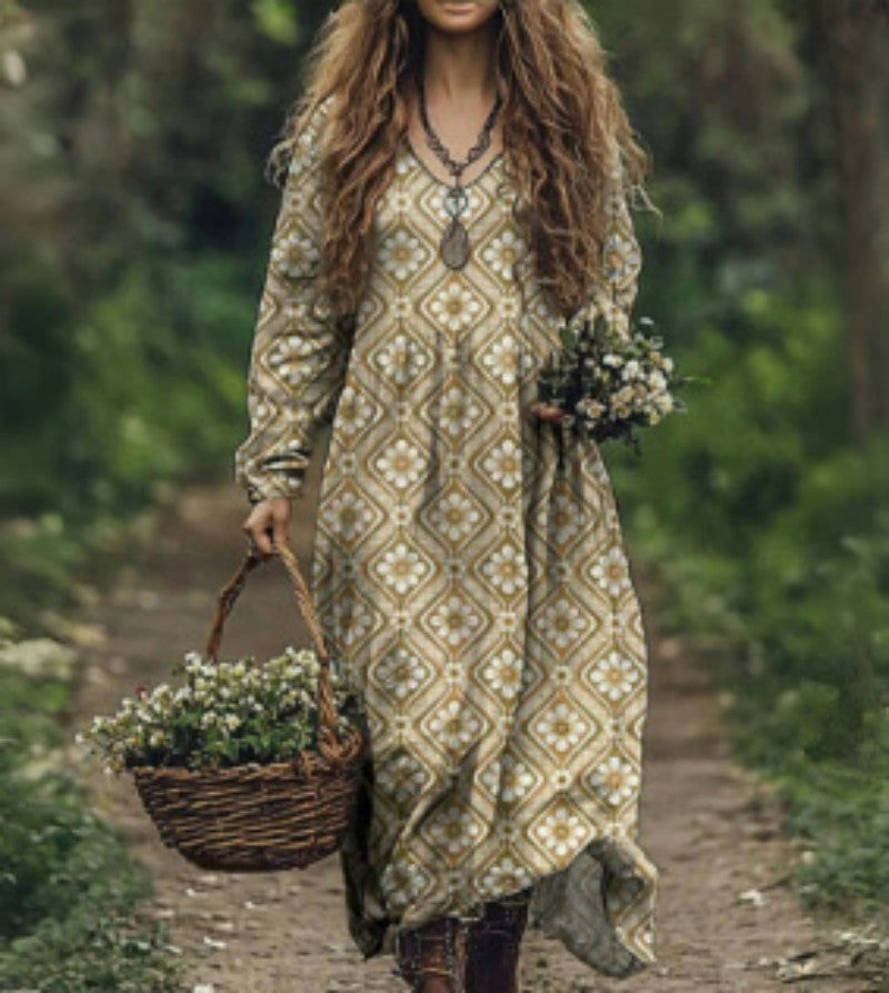 Premium V-ringattu painettu mekko