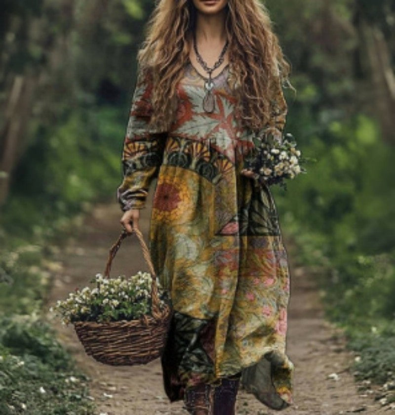 Premium V-ringattu painettu mekko