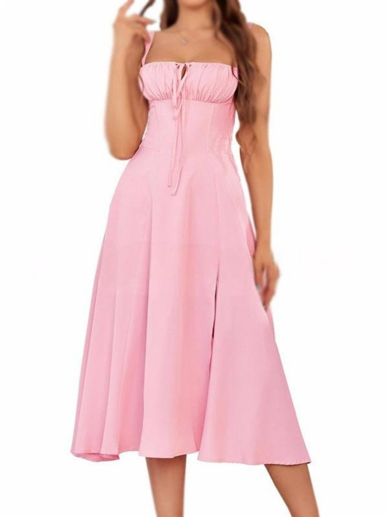 Yksivärinen olkainpitsimekko