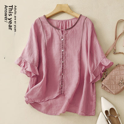 Taiteellinen retro puolihihainen toppi