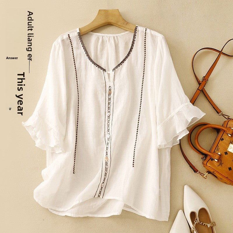 Taiteellinen retro puolihihainen toppi