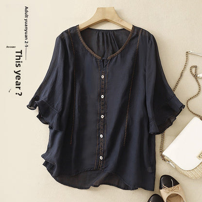 Taiteellinen retro puolihihainen toppi